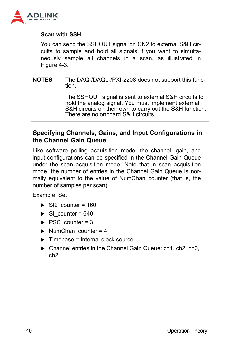 Specifying channels, gains, and input, Configurations in the channel gain queue | ADLINK PXI-2208 User Manual | Page 52 / 100