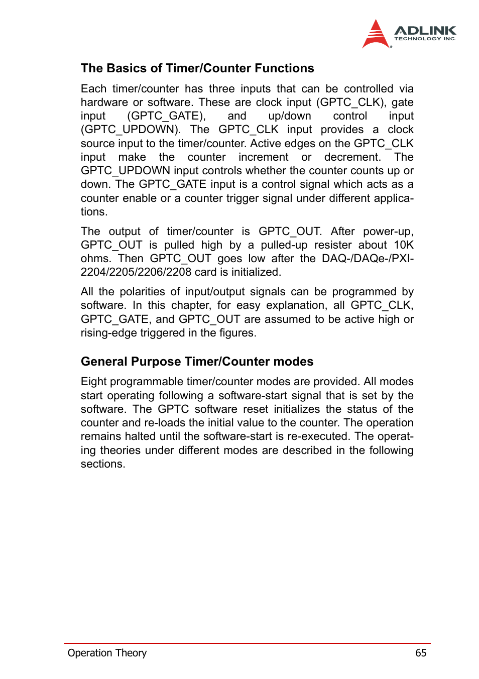 The basics of timer/counter functions, General purpose timer/counter modes | ADLINK PXI-2208 User Manual | Page 77 / 100