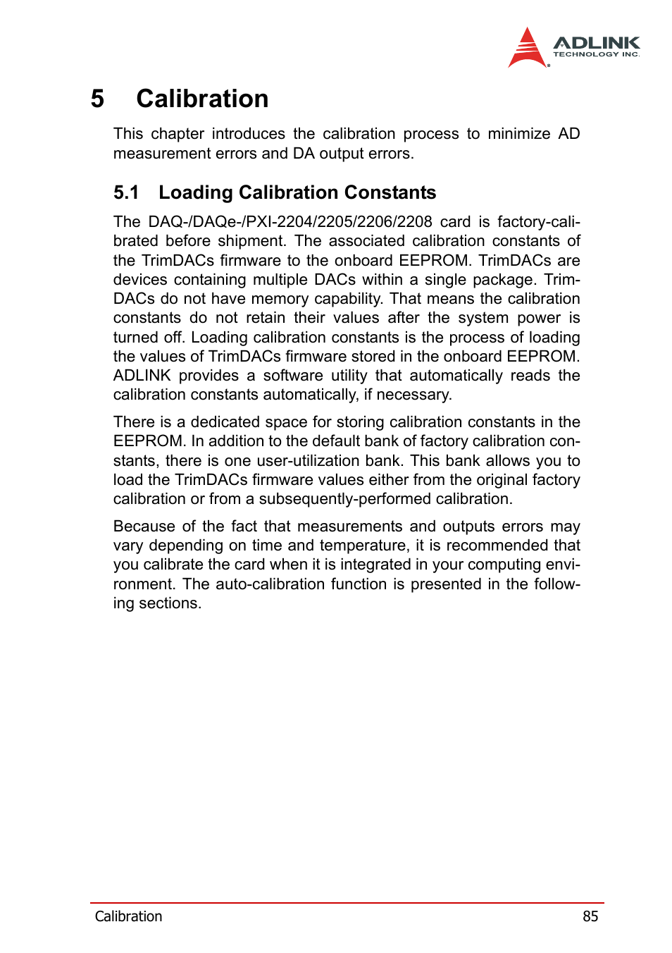 5 calibration, 1 loading calibration constants, Loading calibration constants | 5calibration | ADLINK PXI-2208 User Manual | Page 97 / 100