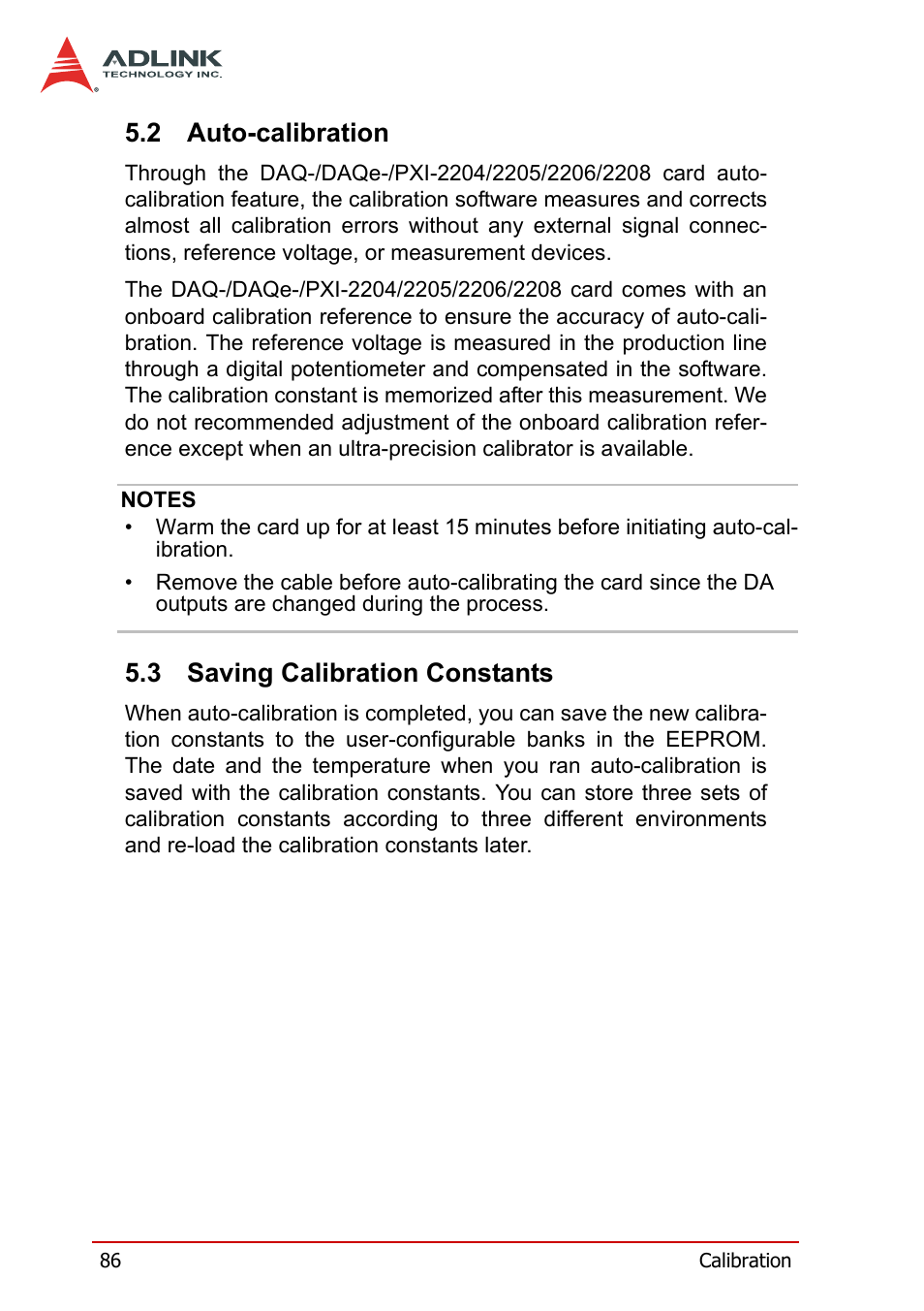 2 auto-calibration, 3 saving calibration constants, Auto-calibration | Saving calibration constants | ADLINK PXI-2208 User Manual | Page 98 / 100