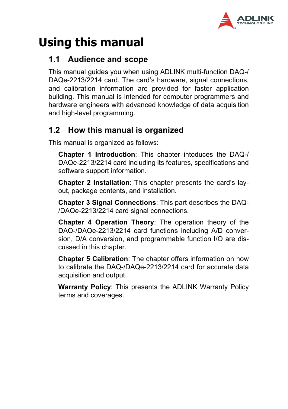 Using this manual | ADLINK DAQe-2214 User Manual | Page 5 / 94