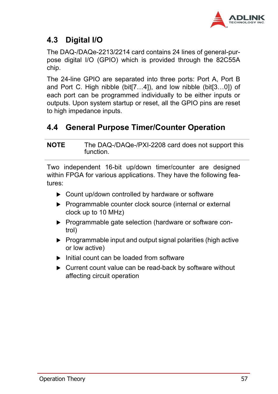 3 digital i/o, 4 general purpose timer/counter operation, Digital i/o | General purpose timer/counter operation | ADLINK DAQe-2214 User Manual | Page 69 / 94