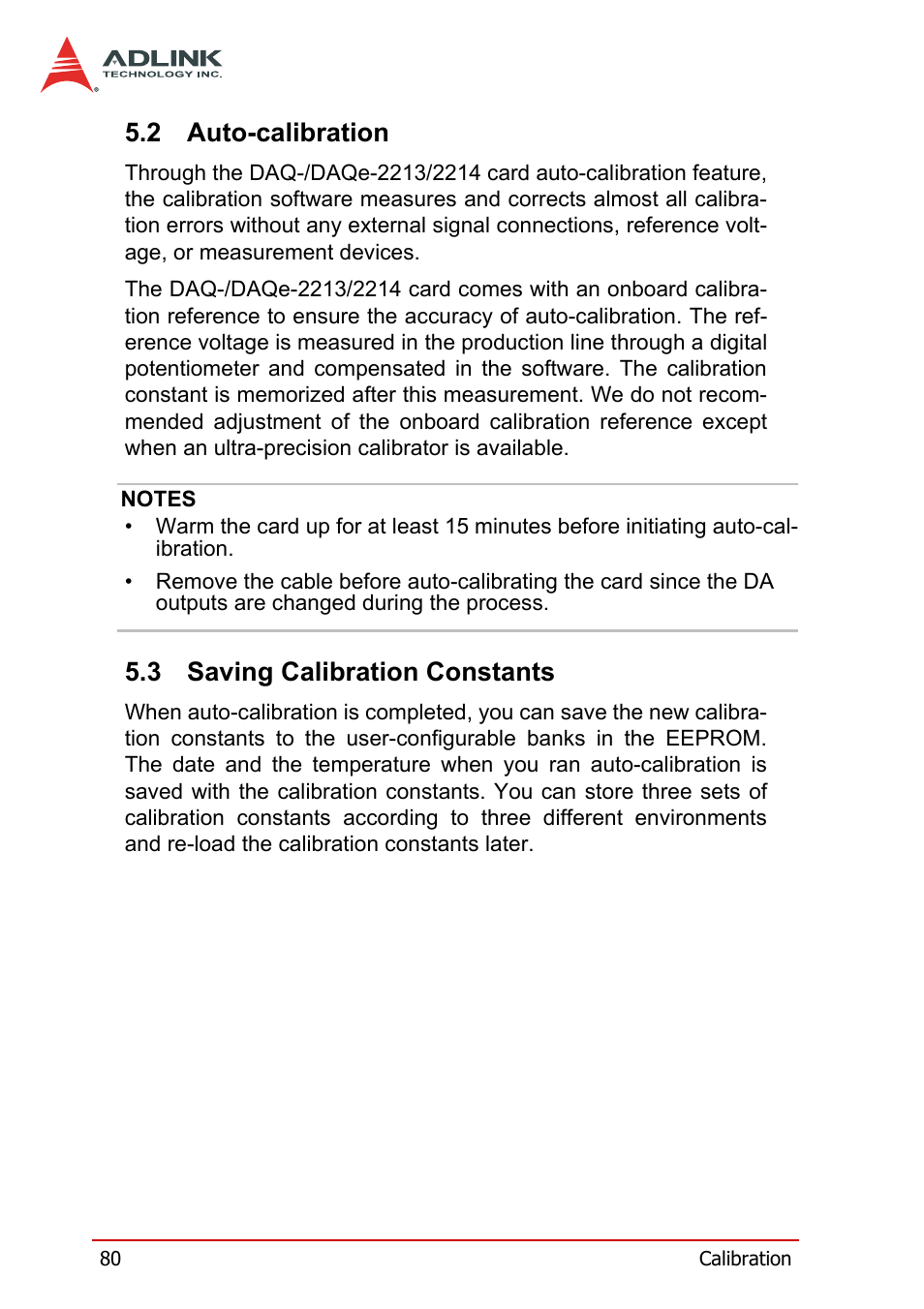 2 auto-calibration, 3 saving calibration constants, Auto-calibration | Saving calibration constants | ADLINK DAQe-2214 User Manual | Page 92 / 94