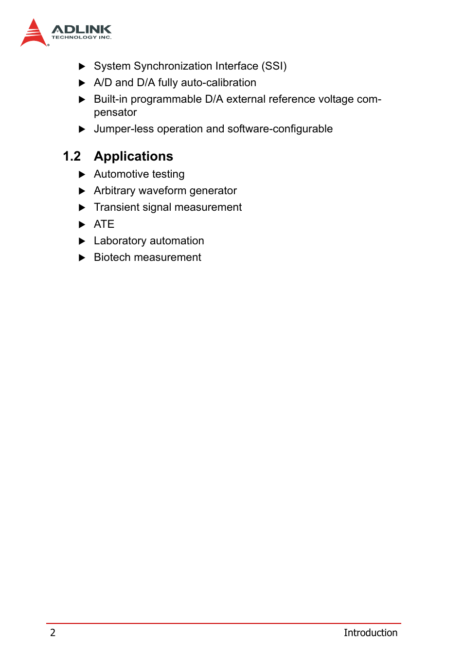 2 applications, Applications | ADLINK DAQe-2502 User Manual | Page 12 / 74