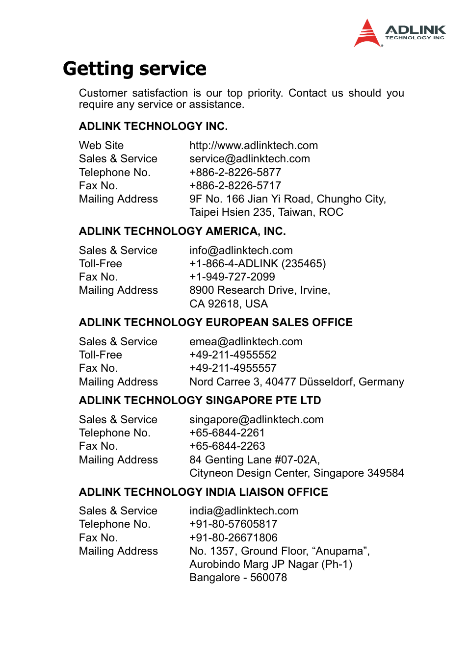 Getting service | ADLINK DAQe-2502 User Manual | Page 3 / 74