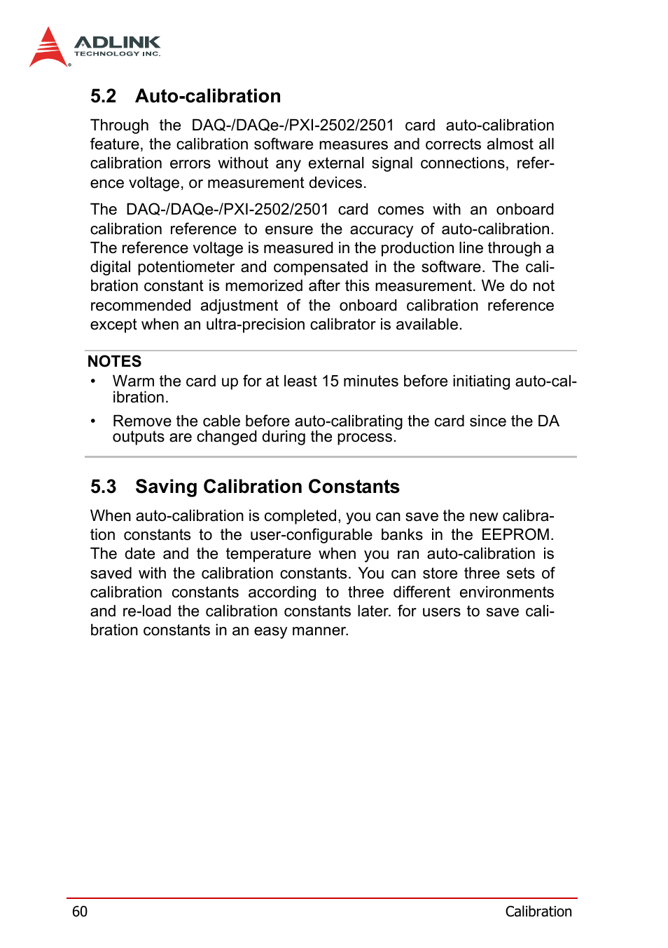 2 auto-calibration, 3 saving calibration constants, Auto-calibration | Saving calibration constants | ADLINK DAQe-2502 User Manual | Page 70 / 74