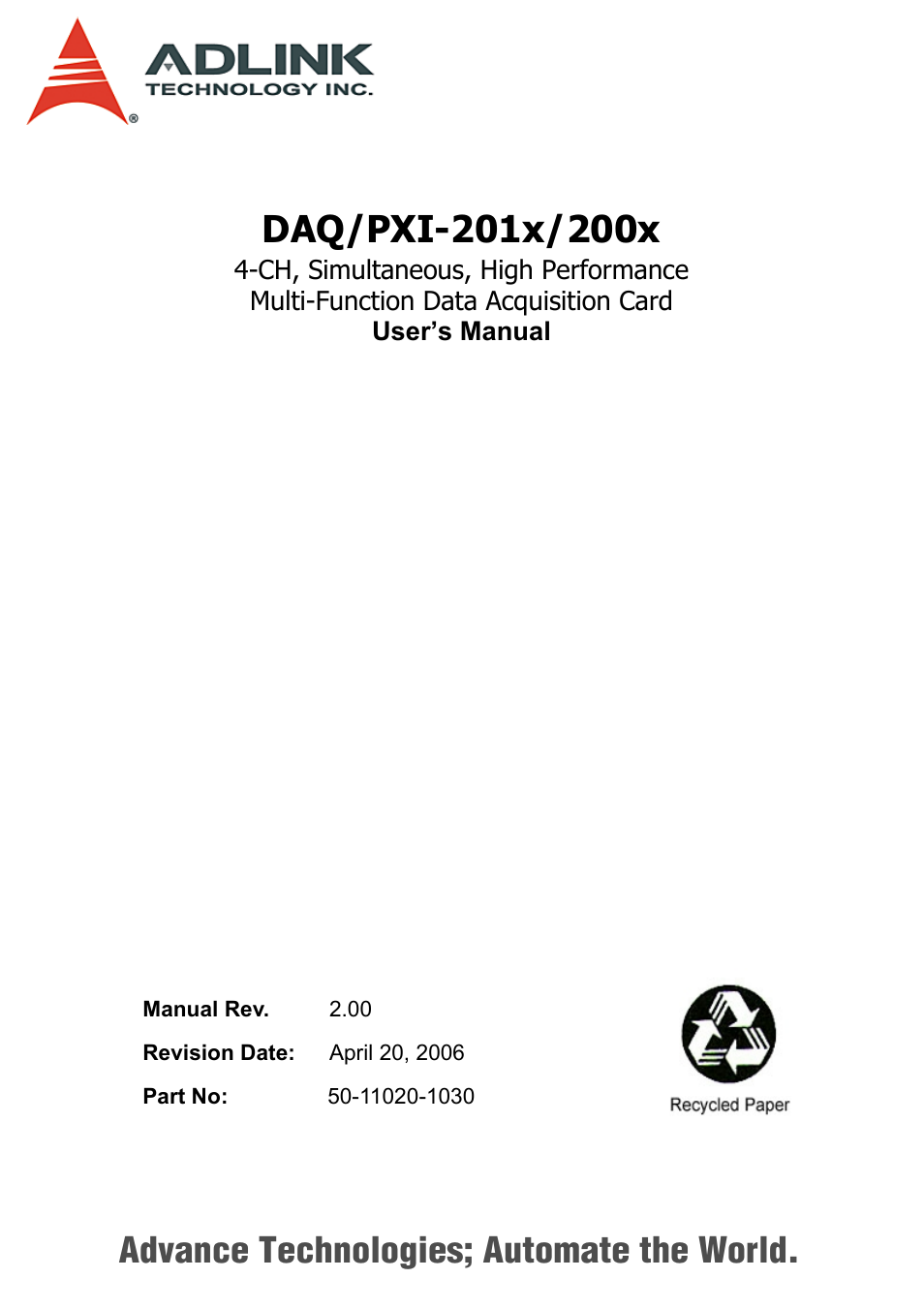 ADLINK PXI-2006 User Manual | 84 pages