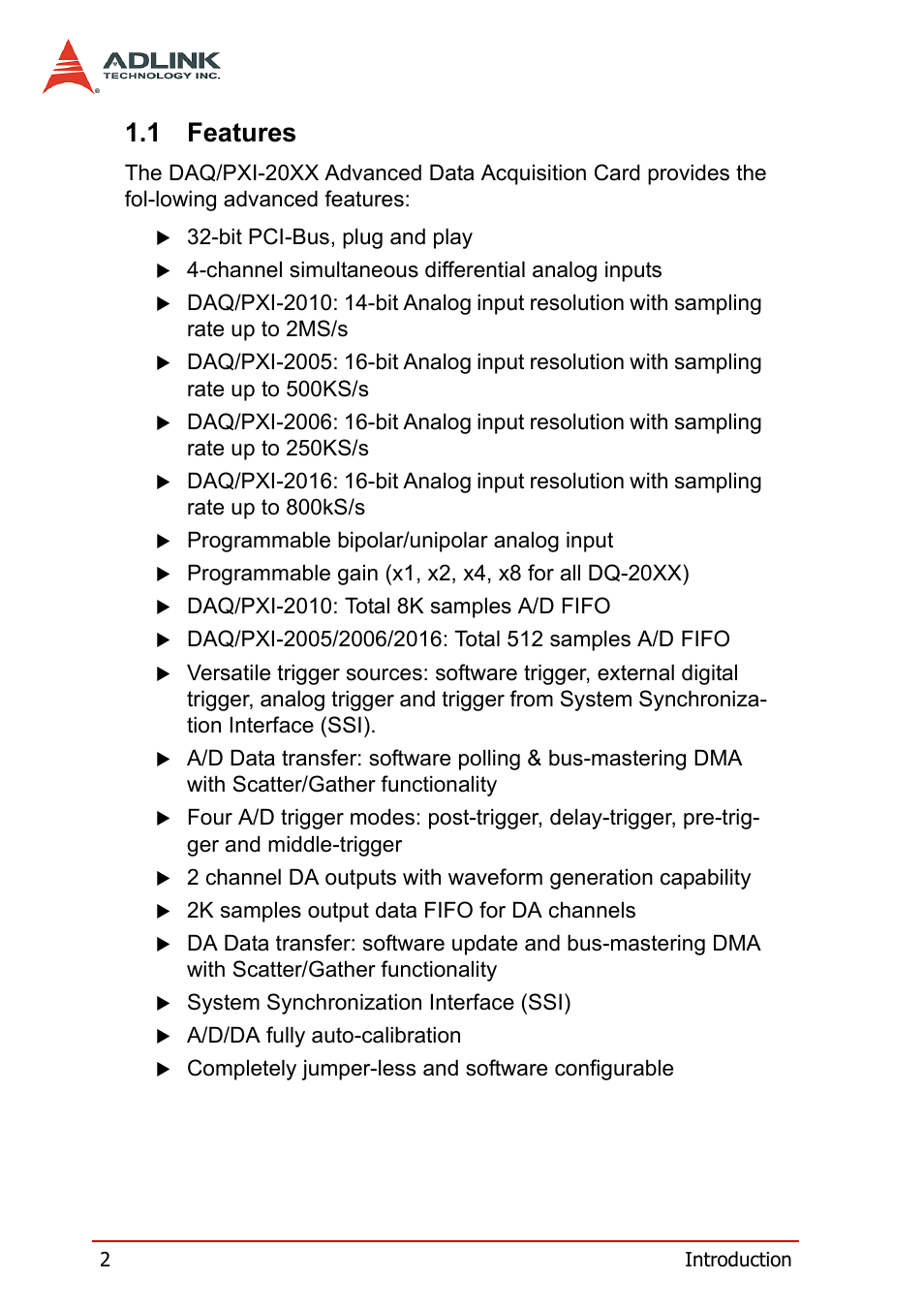 1 features, Features | ADLINK PXI-2006 User Manual | Page 12 / 84
