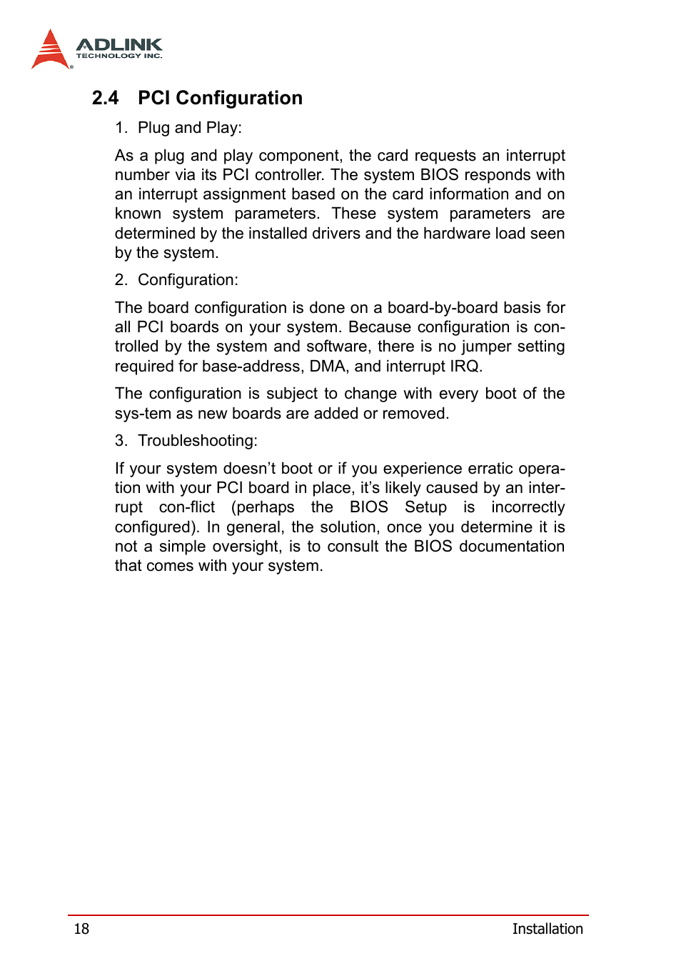 4 pci configuration, Pci configuration | ADLINK PXI-2006 User Manual | Page 28 / 84