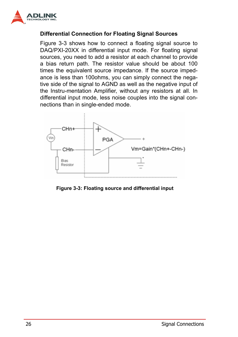 Figure 3-3: floating source and differential input | ADLINK PXI-2006 User Manual | Page 36 / 84