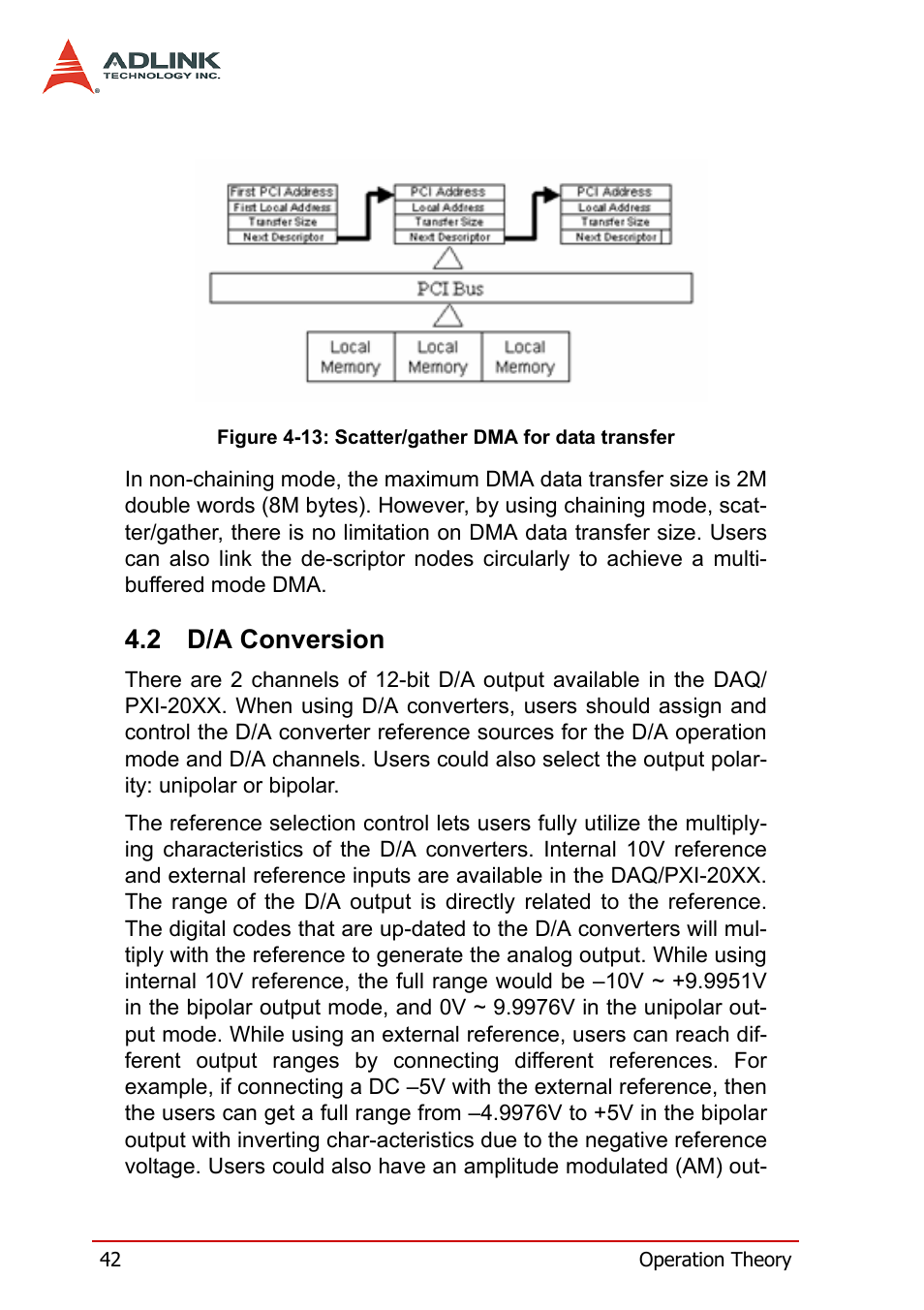 2 d/a conversion, D/a conversion, Figure 4-13: scatter/gather dma for data transfer | ADLINK PXI-2006 User Manual | Page 52 / 84