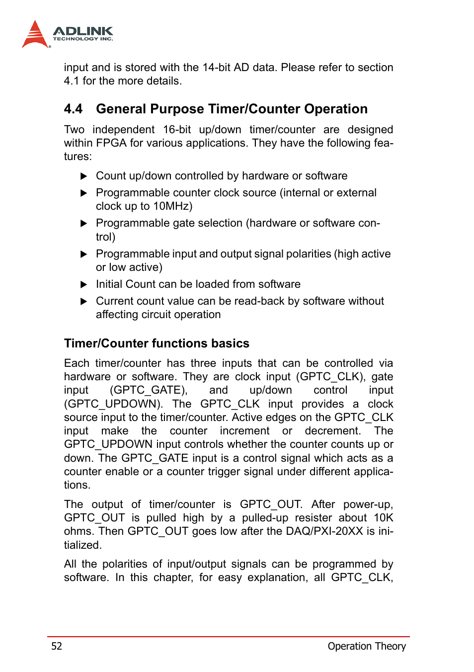 4 general purpose timer/counter operation, Timer/counter functions basics, General purpose timer/counter operation | ADLINK PXI-2006 User Manual | Page 62 / 84