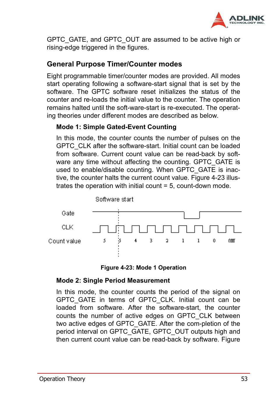 General purpose timer/counter modes, Figure 4-23: mode 1 operation | ADLINK PXI-2006 User Manual | Page 63 / 84