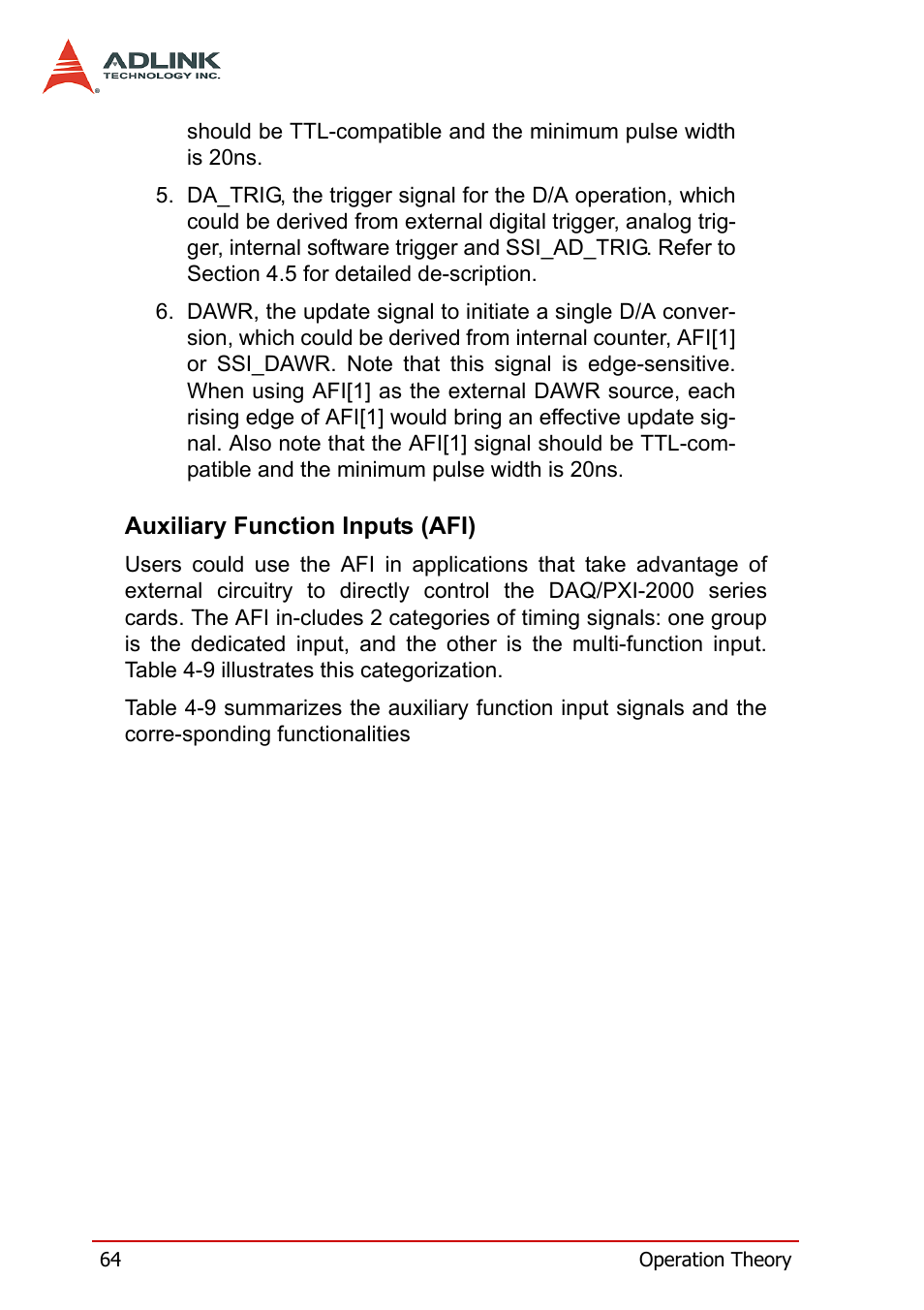 Auxiliary function inputs (afi) | ADLINK PXI-2006 User Manual | Page 74 / 84