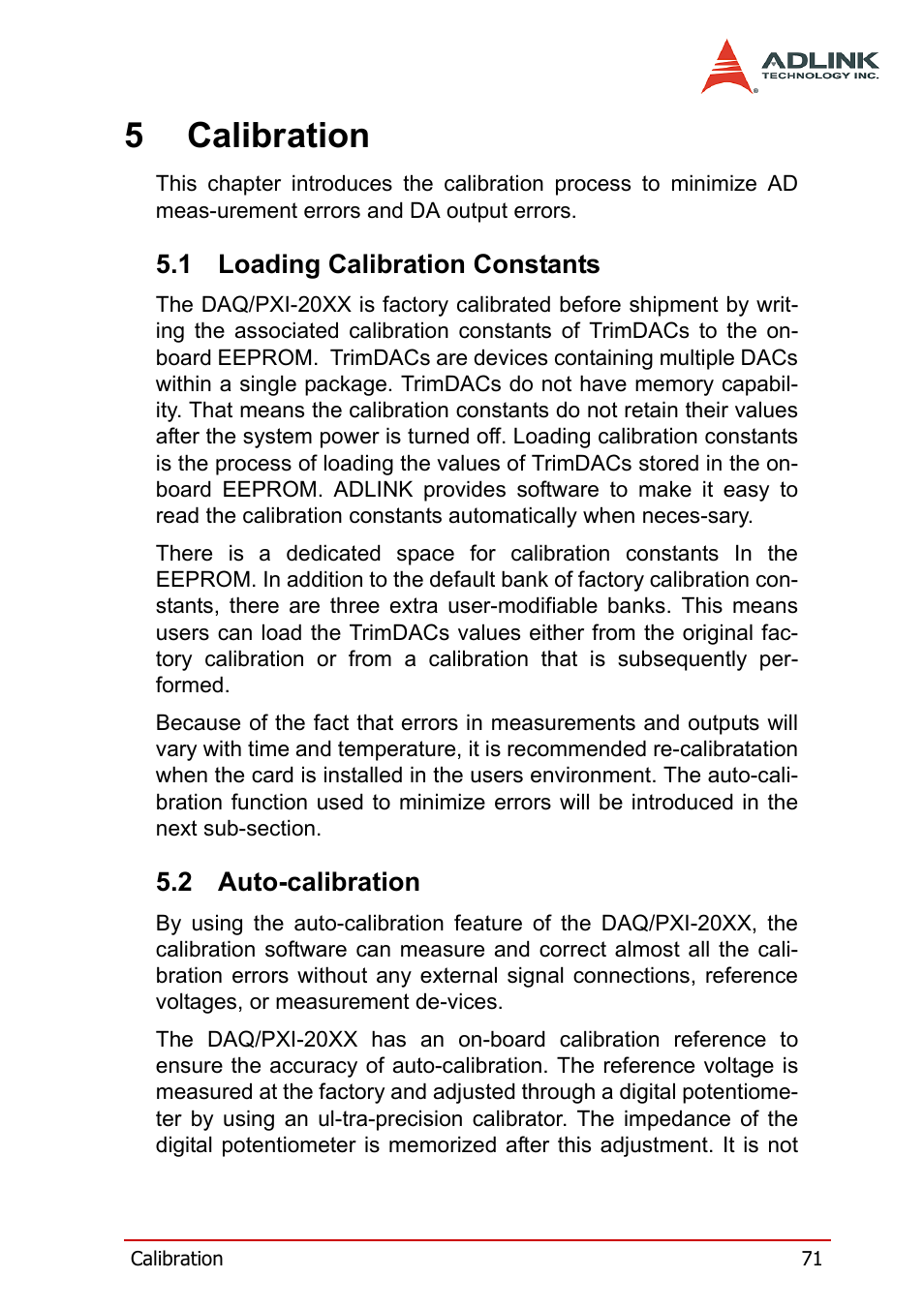 5 calibration, 1 loading calibration constants, 2 auto-calibration | Loading calibration constants, Auto-calibration, 5calibration | ADLINK PXI-2006 User Manual | Page 81 / 84