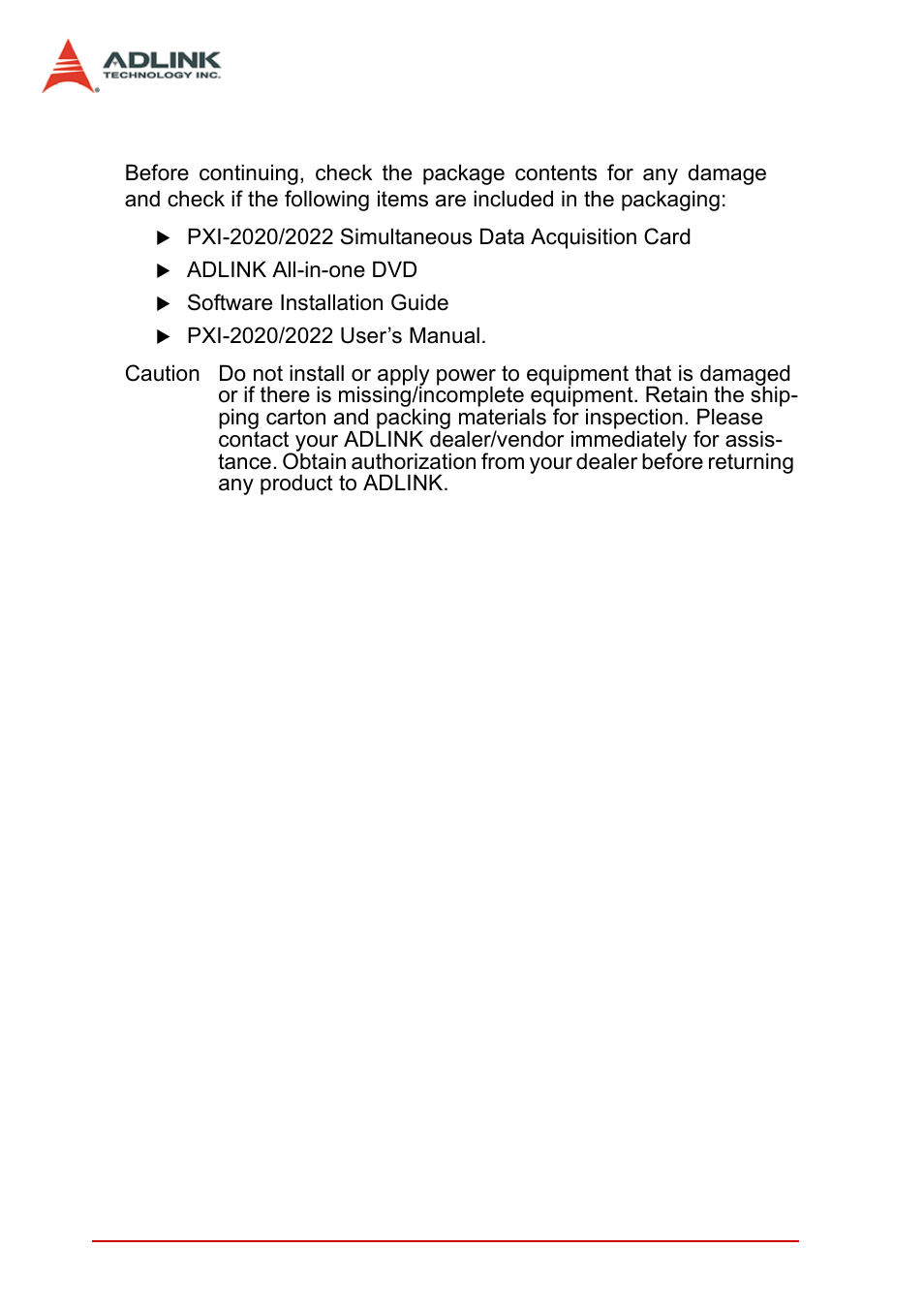 2 package contents, Package contents | ADLINK PXI-2022 User Manual | Page 18 / 60