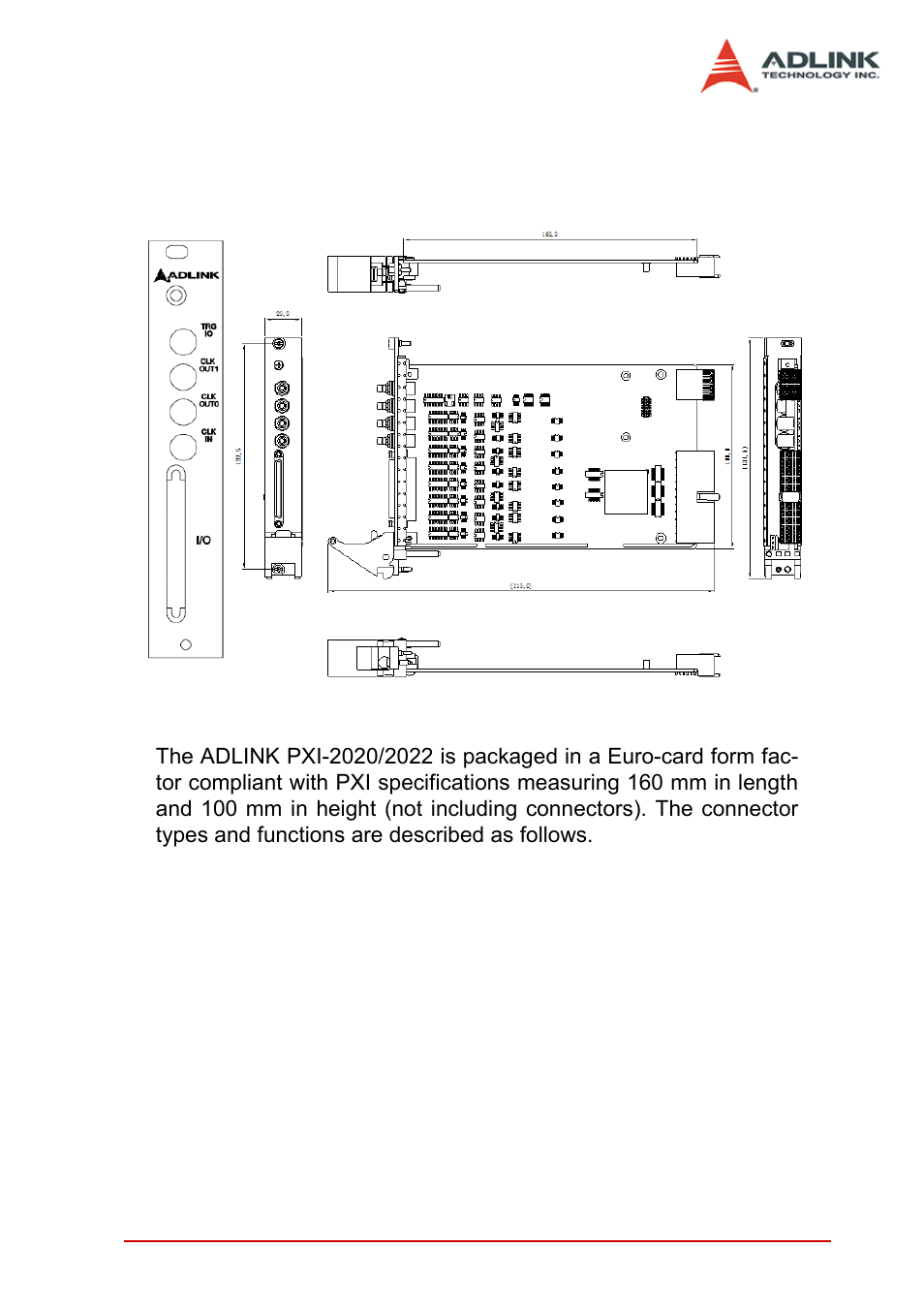 3 mechanical drawing and i/o connectors, Mechanical drawing and i/o connectors, Figure 2-1: pxi-2020/2022 pcb layout | ADLINK PXI-2022 User Manual | Page 19 / 60