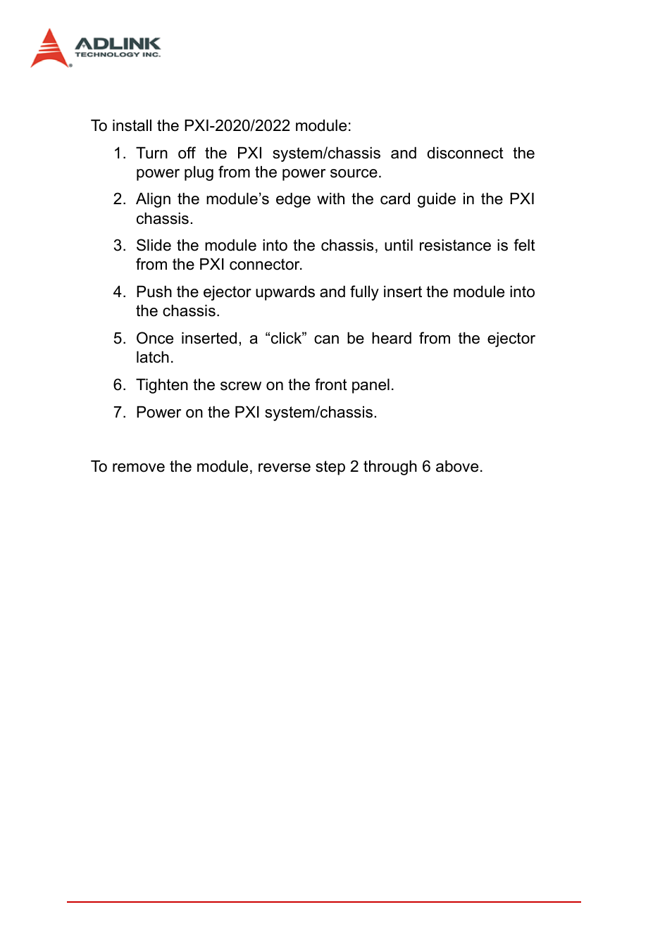 4 installing the module, Installing the module | ADLINK PXI-2022 User Manual | Page 22 / 60