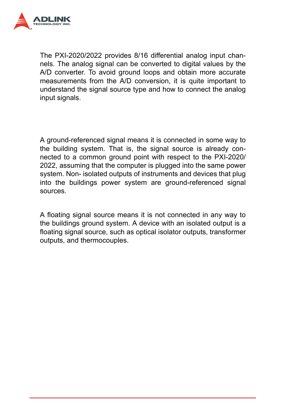 2 analog input signal connection, 1 types of signal sources, Analog input signal connection | Types of signal sources | ADLINK PXI-2022 User Manual | Page 28 / 60