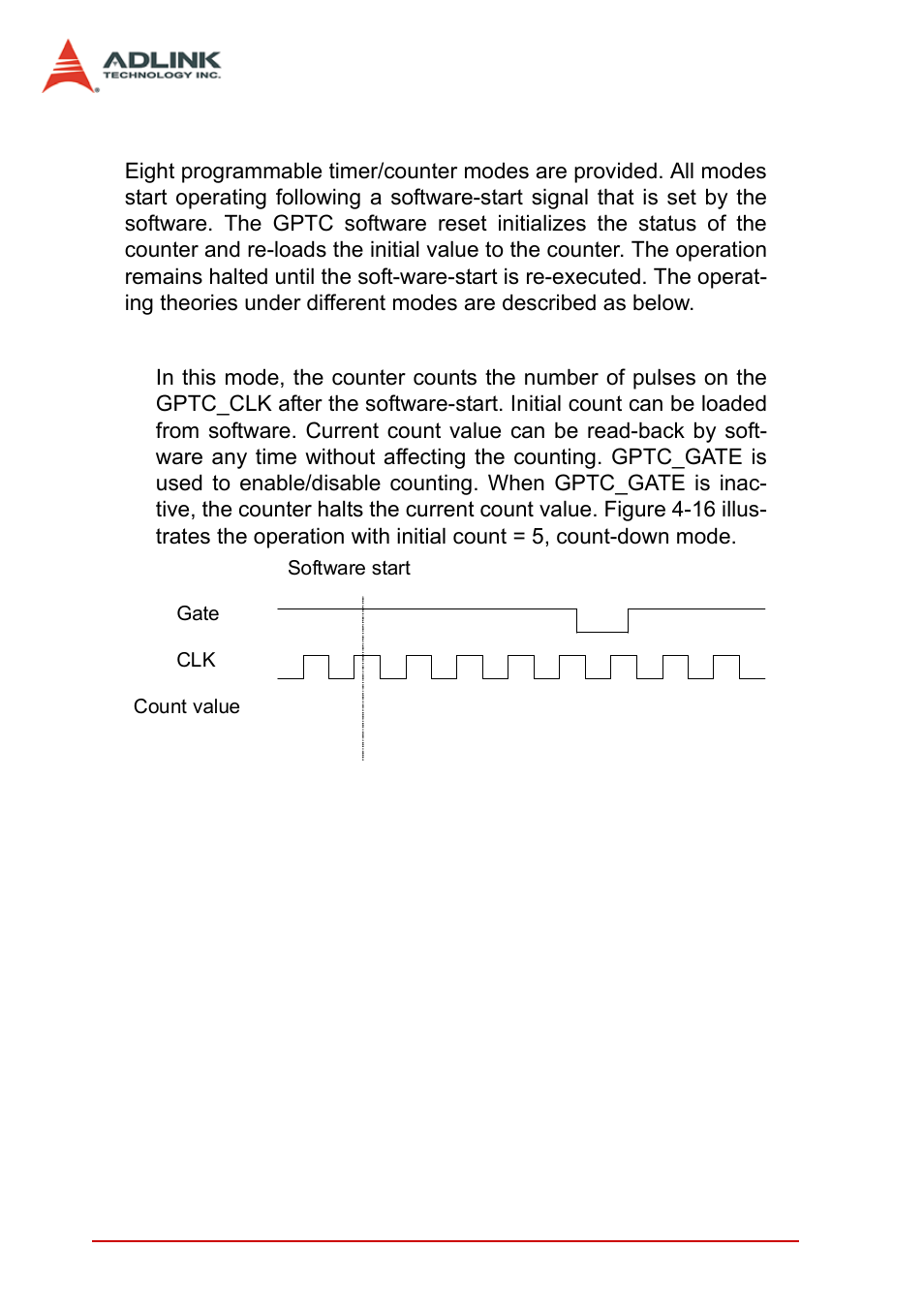 2 general purpose timer/counter modes, General purpose timer/counter modes, Figure 4-16: mode 1 operation | ADLINK PXI-2022 User Manual | Page 52 / 60