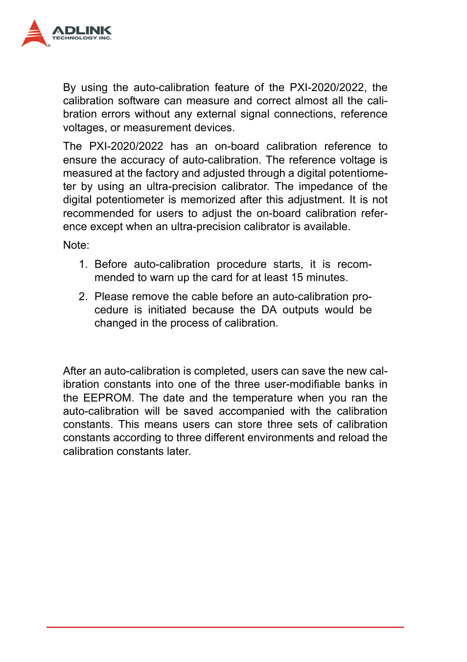 2 auto-calibration, 3 saving calibration constants, Auto-calibration | Saving calibration constants | ADLINK PXI-2022 User Manual | Page 58 / 60