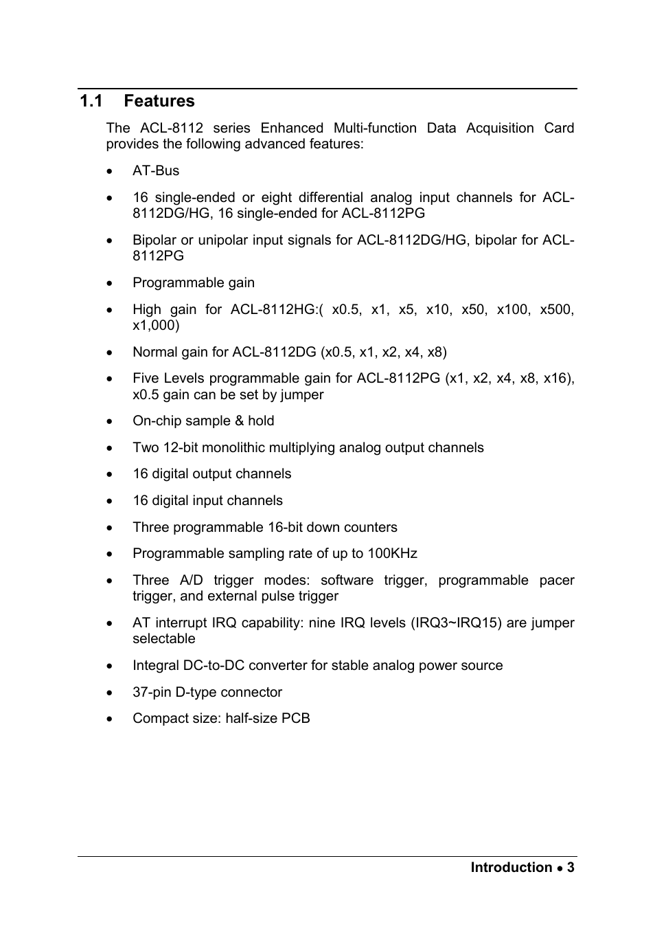 1 features | ADLINK ACL-8112 Series User Manual | Page 11 / 93