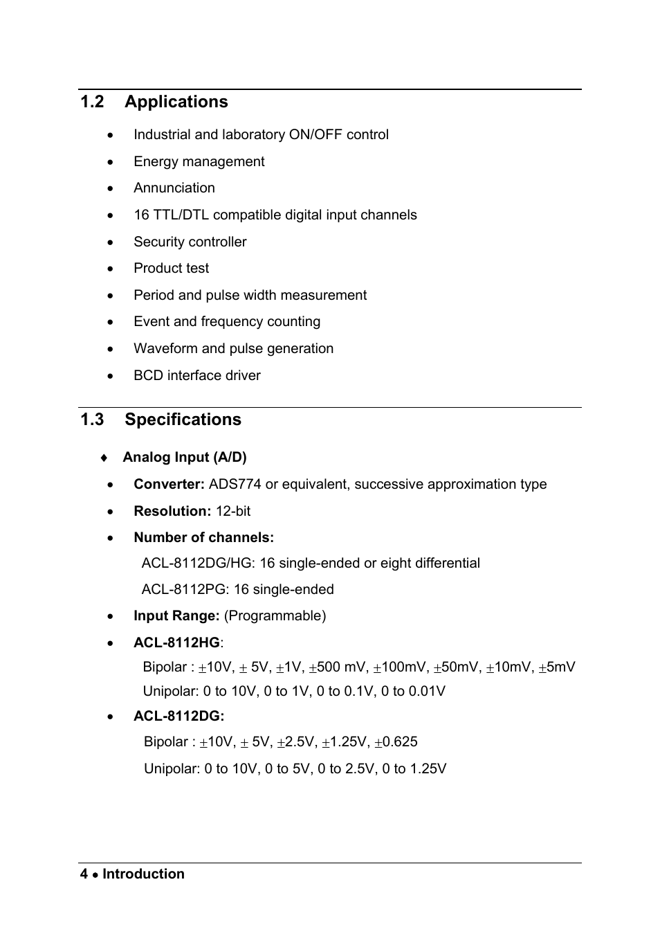 2 applications, 3 specifications | ADLINK ACL-8112 Series User Manual | Page 12 / 93