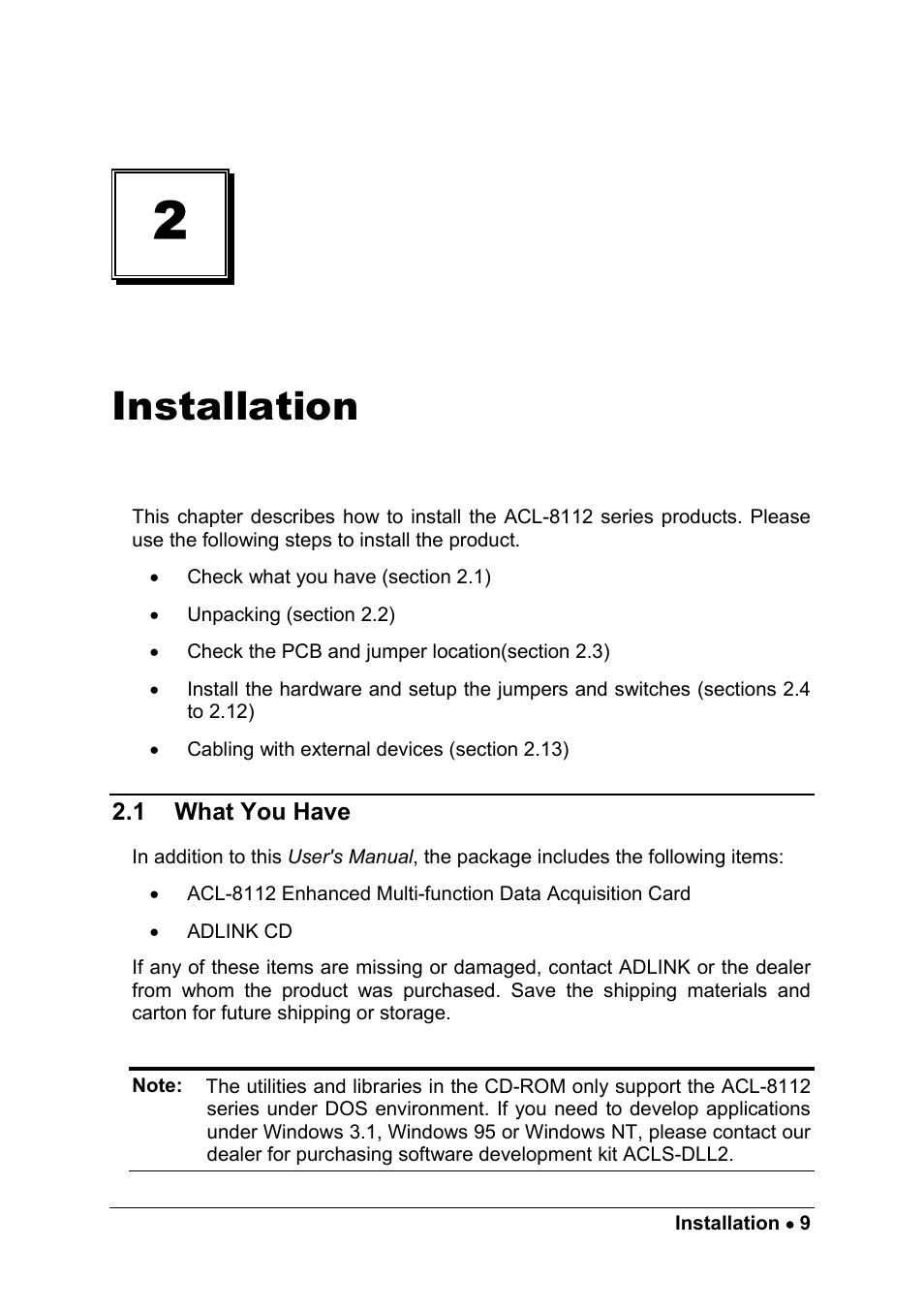 Installation | ADLINK ACL-8112 Series User Manual | Page 17 / 93