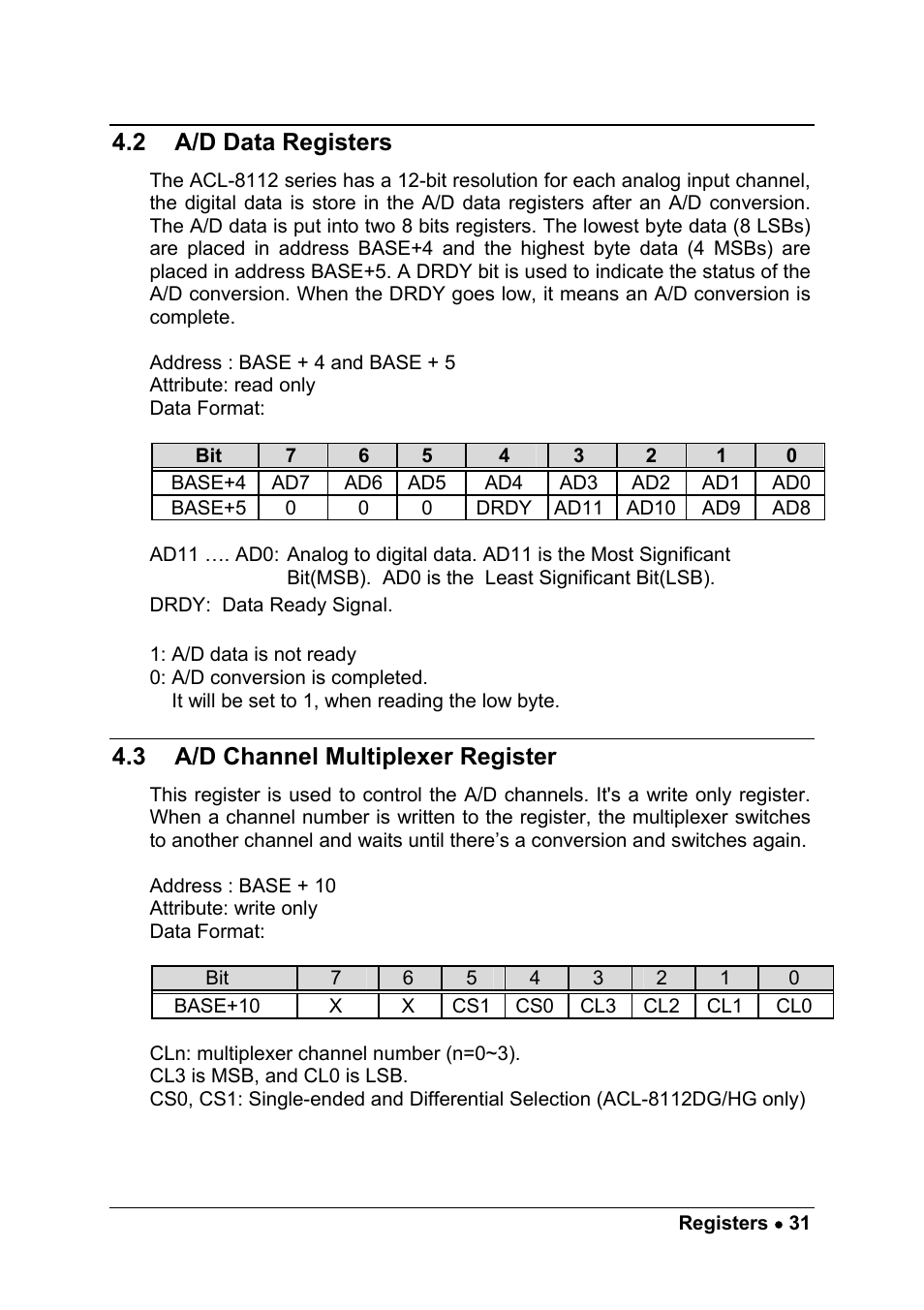 2 a/d data registers, 3 a/d channel multiplexer register | ADLINK ACL-8112 Series User Manual | Page 39 / 93