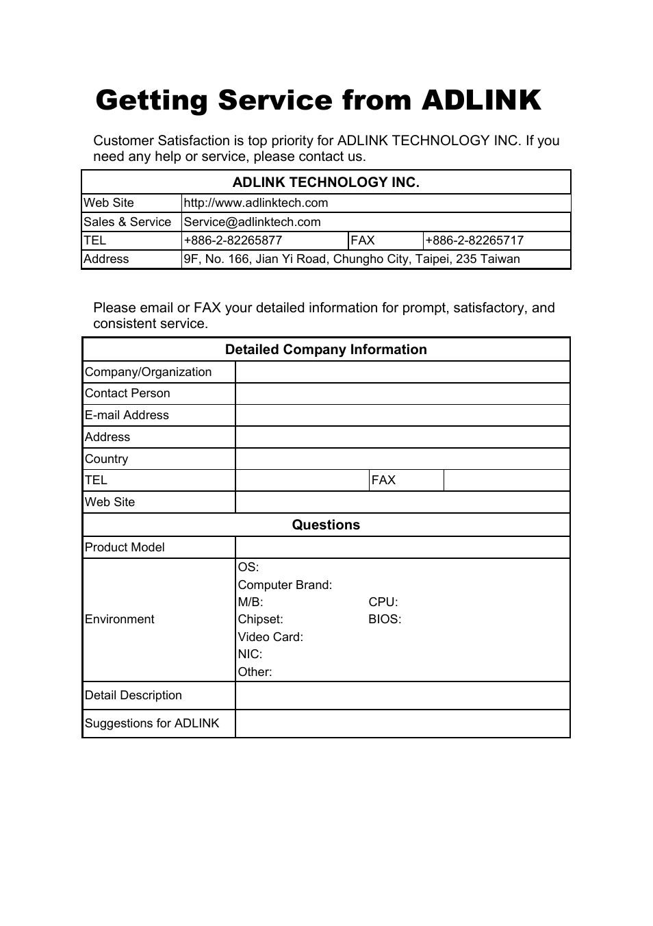Getting service from adlink | ADLINK ACL-8112 Series User Manual | Page 4 / 93