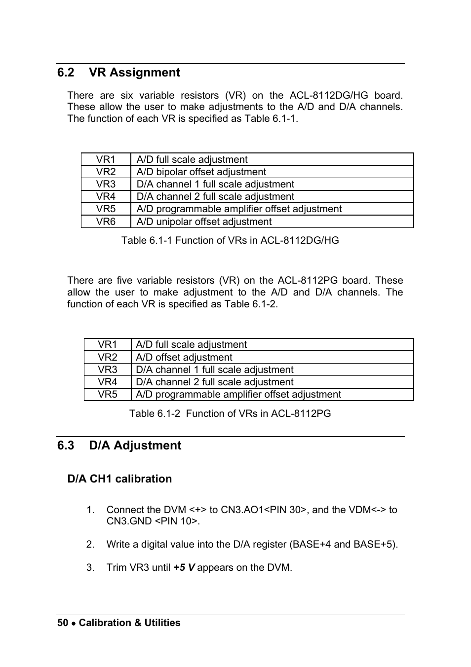 2 vr assignment, 3 d/a adjustment | ADLINK ACL-8112 Series User Manual | Page 58 / 93