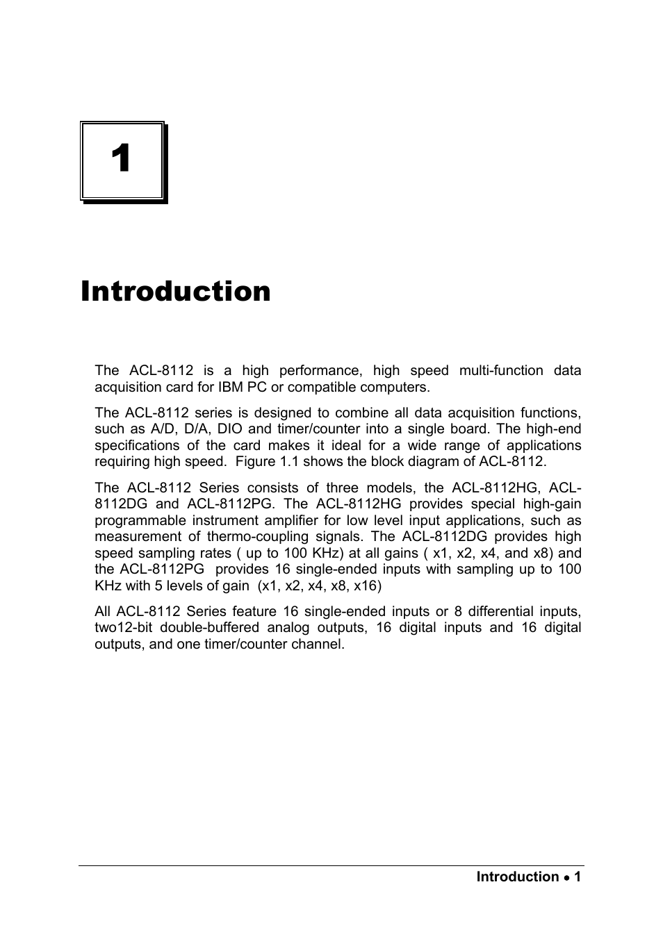 Introduction | ADLINK ACL-8112 Series User Manual | Page 9 / 93