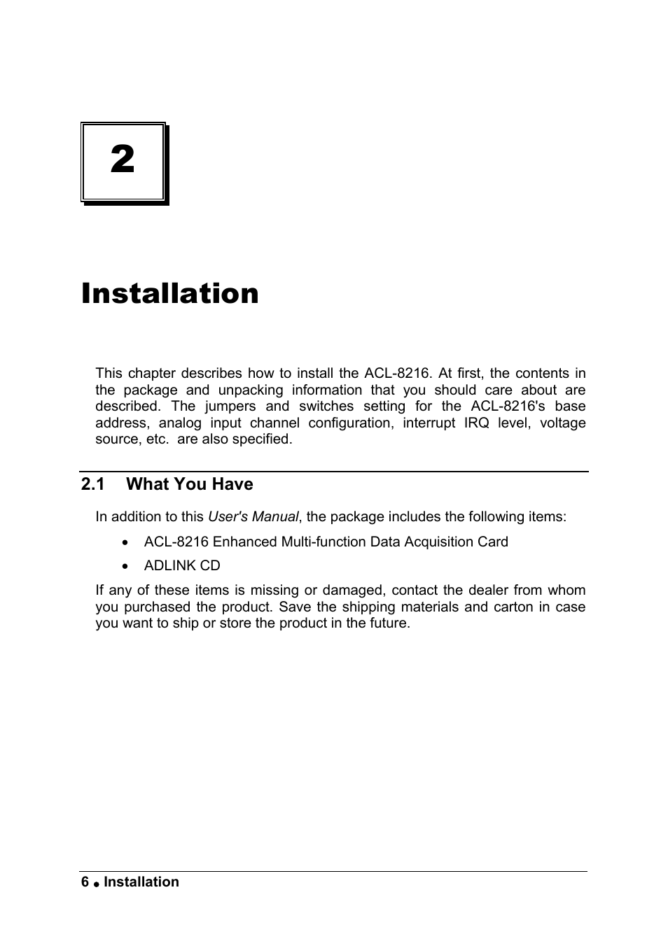 Installation | ADLINK ACL-8216 User Manual | Page 14 / 75