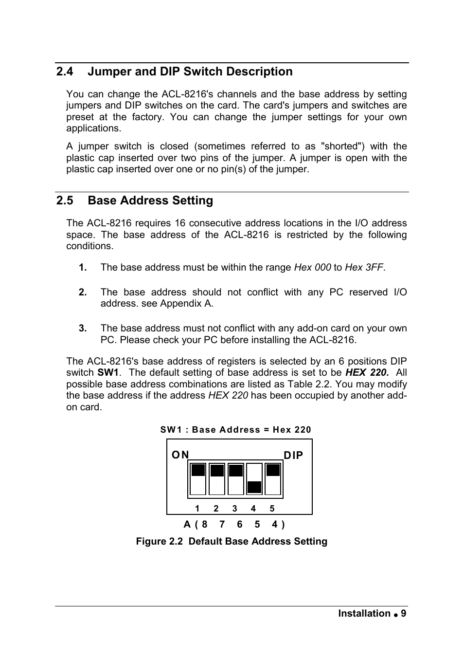 4 jumper and dip switch description, 5 base address setting | ADLINK ACL-8216 User Manual | Page 17 / 75