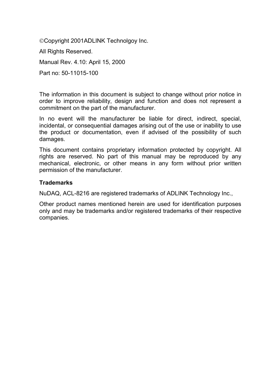 ADLINK ACL-8216 User Manual | Page 2 / 75