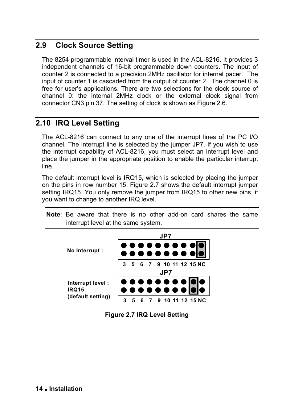 9 clock source setting, 10 irq level setting | ADLINK ACL-8216 User Manual | Page 22 / 75