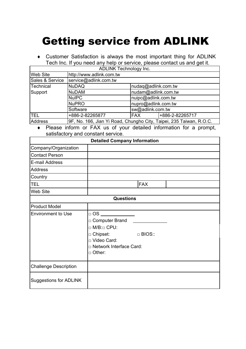 Getting service from adlink | ADLINK ACL-8216 User Manual | Page 3 / 75