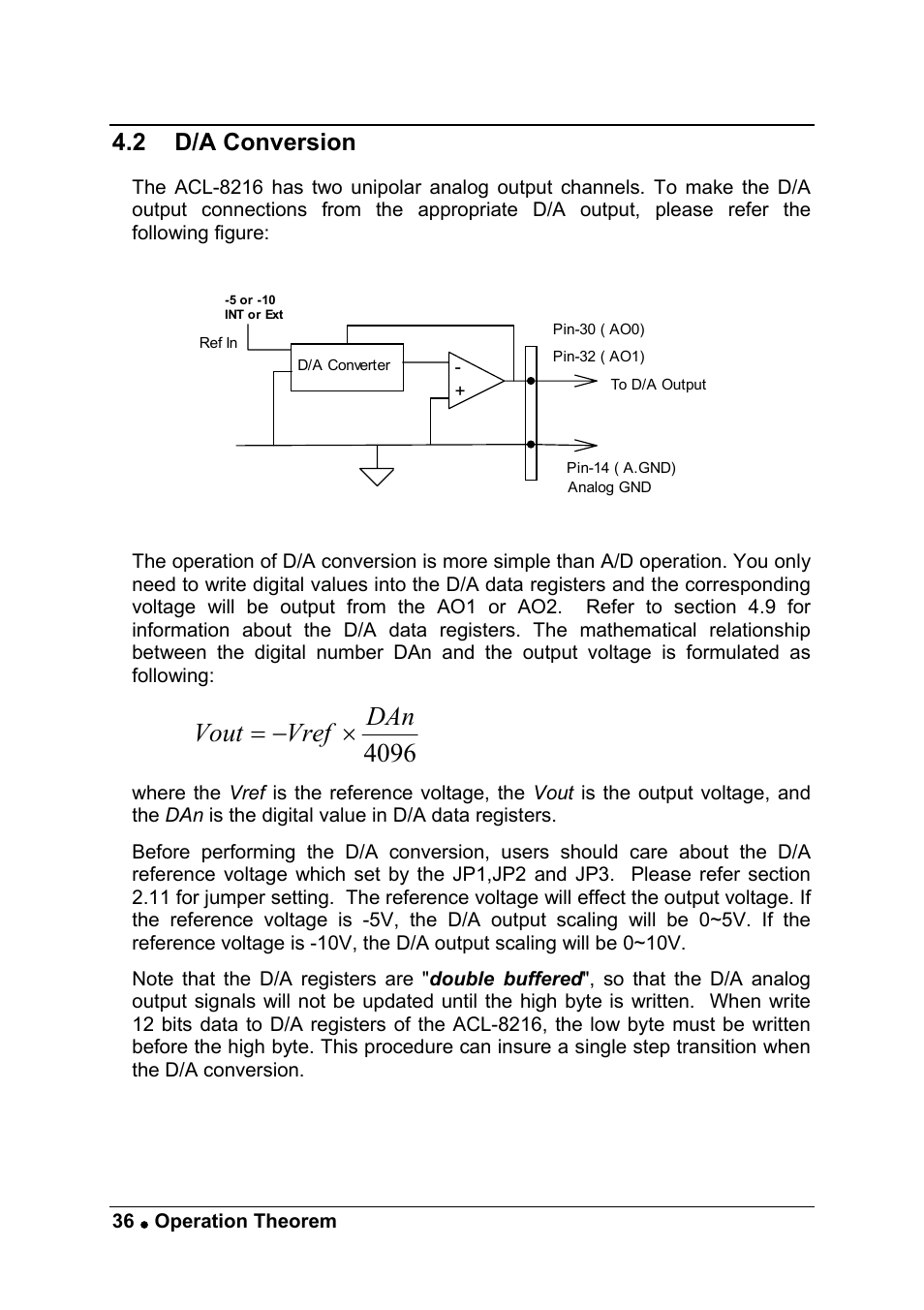 Vout vref dan = − × 4096, 2 d/a conversion | ADLINK ACL-8216 User Manual | Page 44 / 75