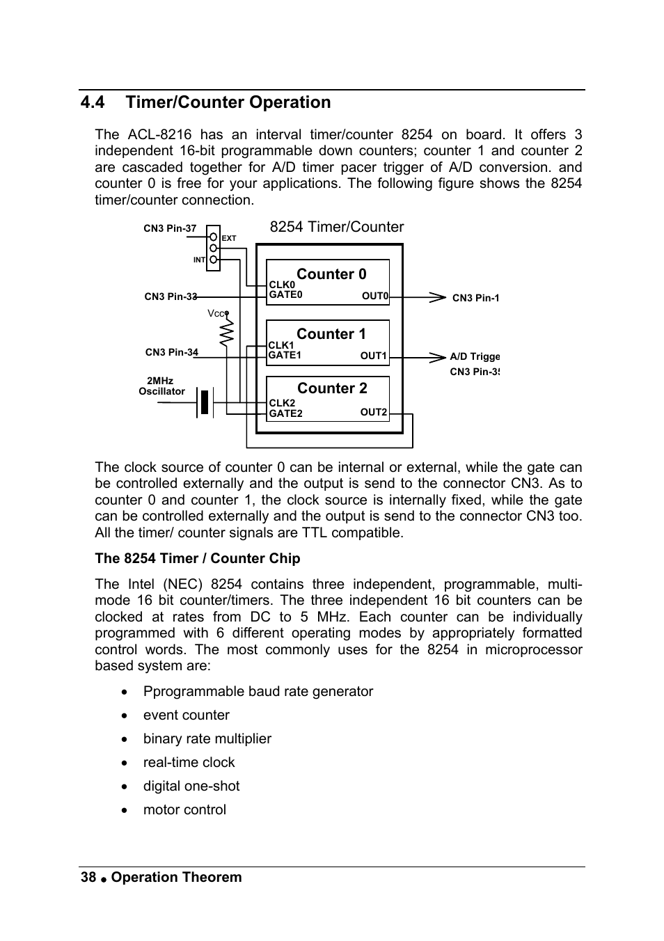 4 timer/counter operation, Counter 0 counter 1 counter 2, 8254 timer/counter | ADLINK ACL-8216 User Manual | Page 46 / 75