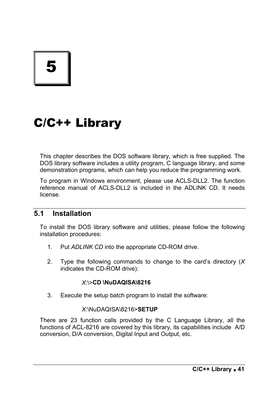 C/c++ library | ADLINK ACL-8216 User Manual | Page 49 / 75