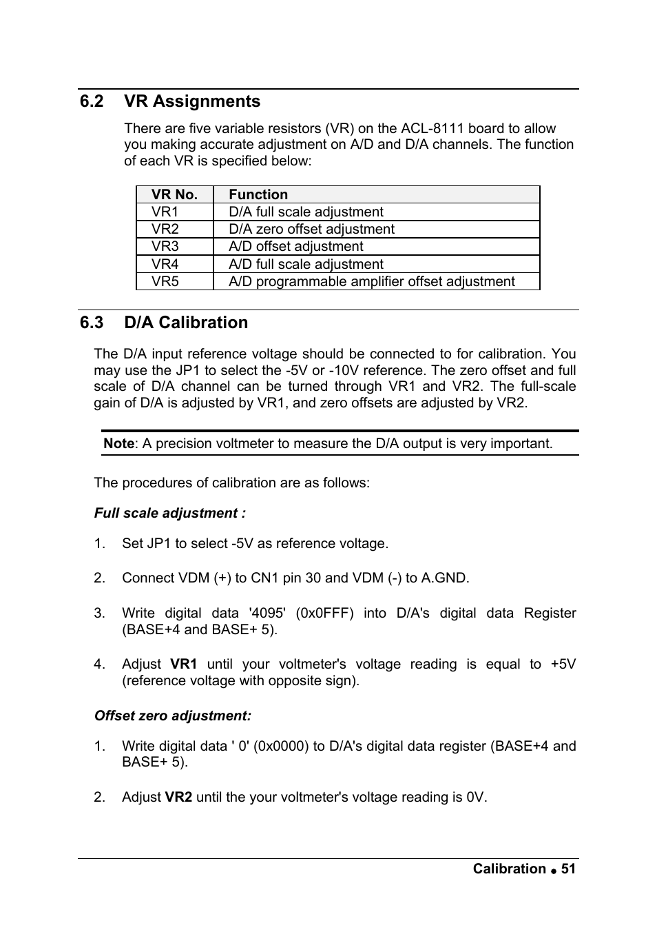 2 vr assignments, 3 d/a calibration | ADLINK ACL-8111 User Manual | Page 57 / 61