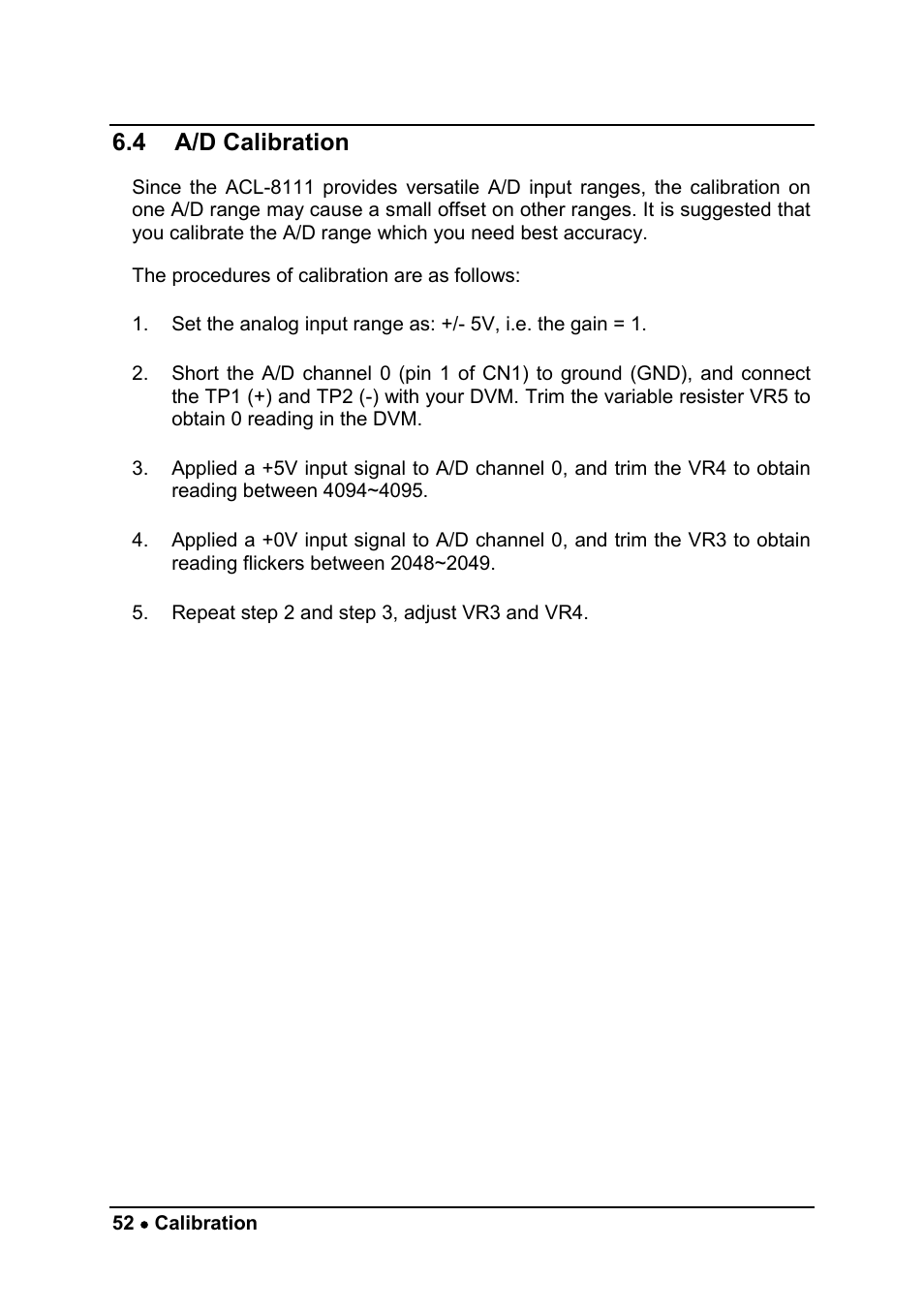 4 a/d calibration | ADLINK ACL-8111 User Manual | Page 58 / 61