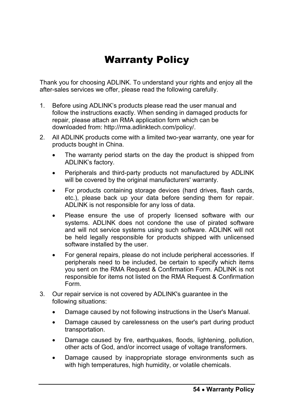 Warranty policy | ADLINK ACL-8111 User Manual | Page 60 / 61