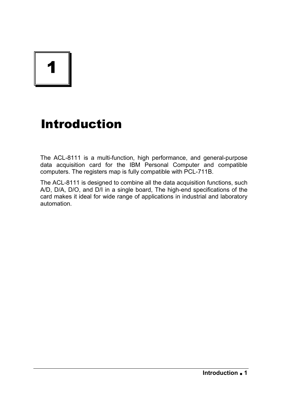 Introduction | ADLINK ACL-8111 User Manual | Page 7 / 61