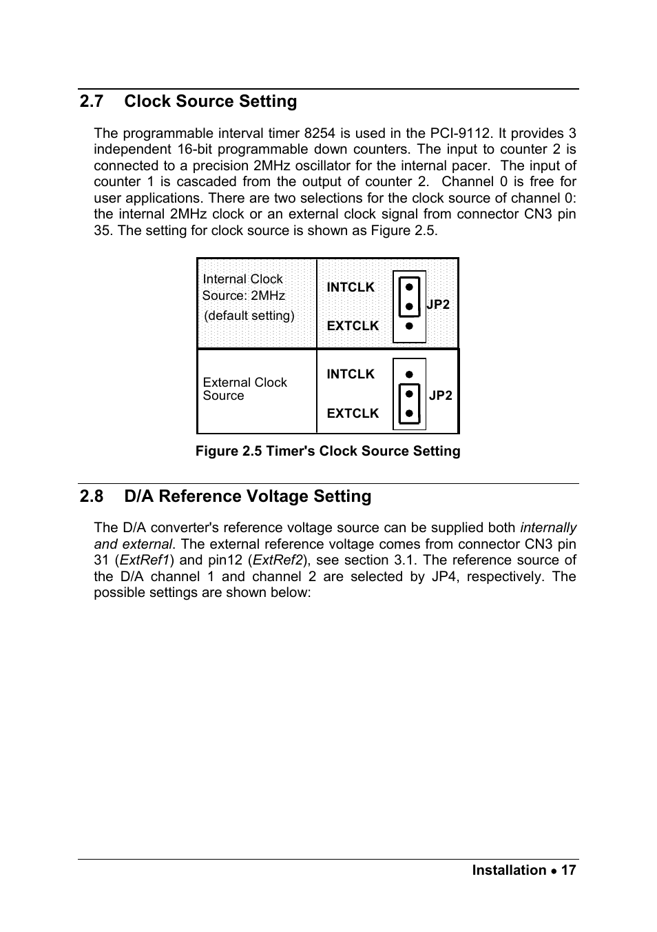 7 clock source setting, 8 d/a reference voltage setting | ADLINK PCM-9112+ User Manual | Page 25 / 94
