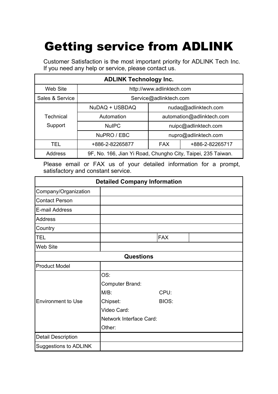 Getting service from adlink | ADLINK PCM-9112+ User Manual | Page 4 / 94