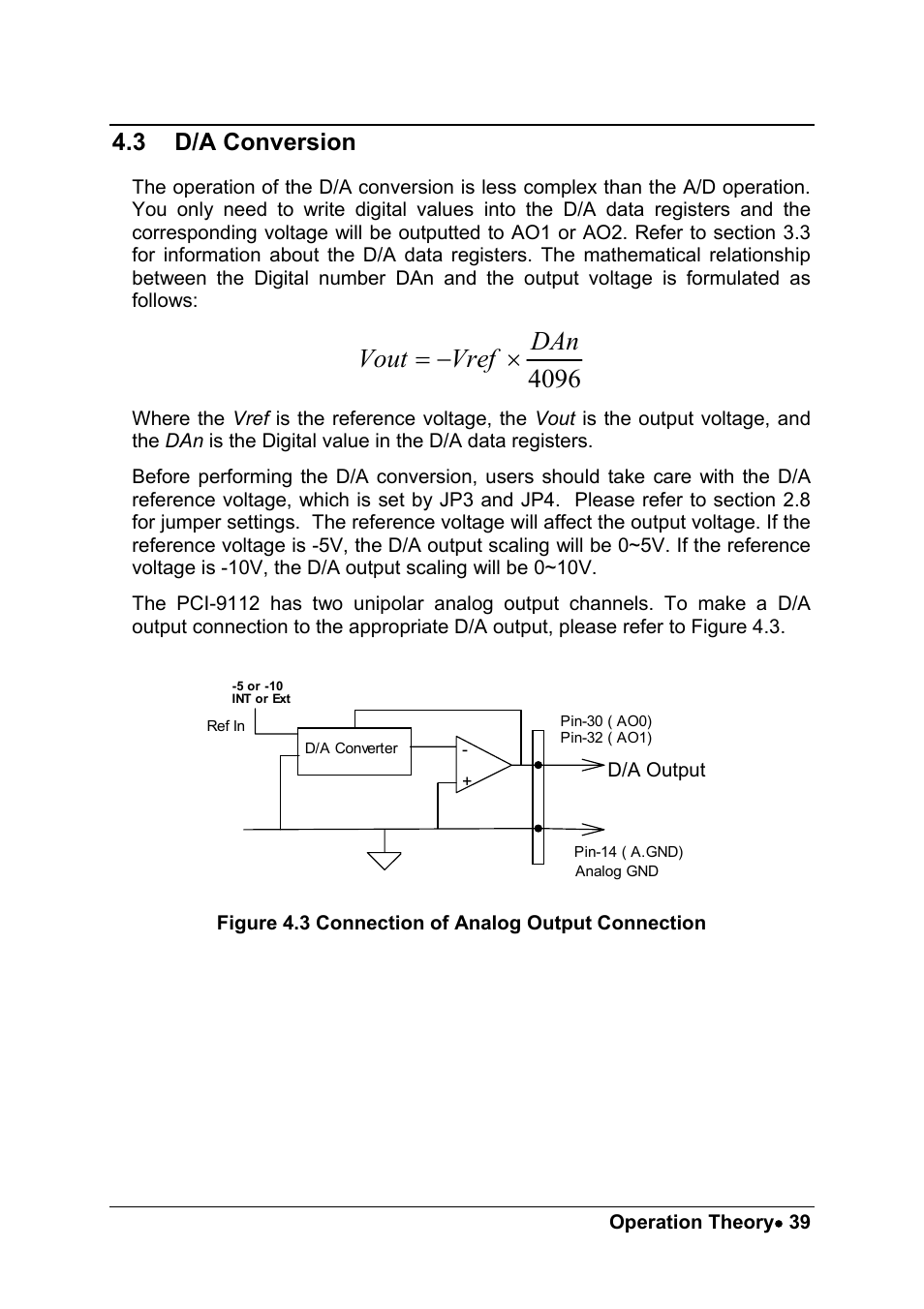 Vout vref dan = − × 4096, 3 d/a conversion | ADLINK PCM-9112+ User Manual | Page 47 / 94