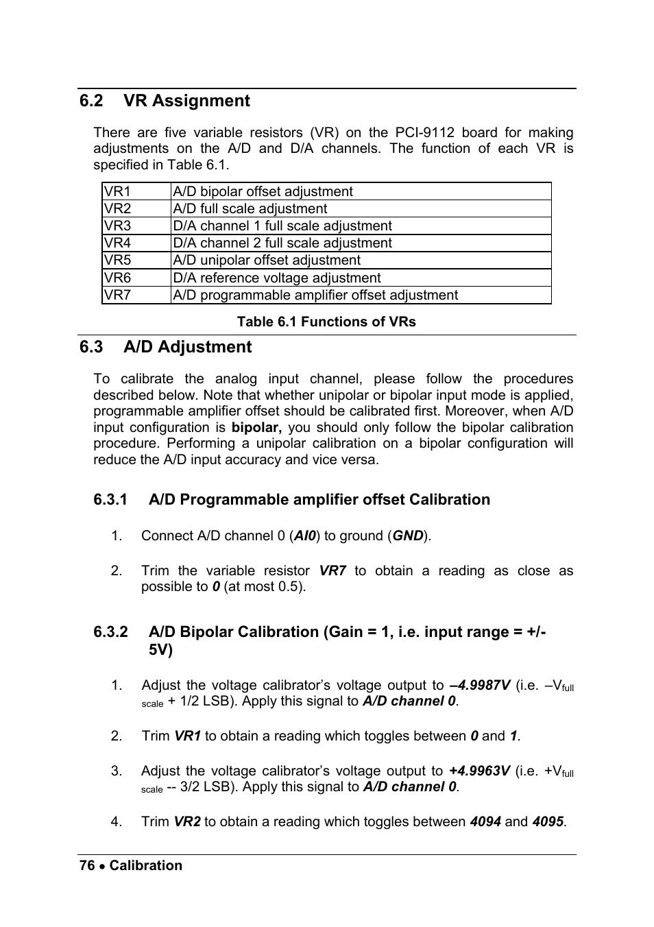 2 vr assignment, 3 a/d adjustment | ADLINK PCM-9112+ User Manual | Page 84 / 94