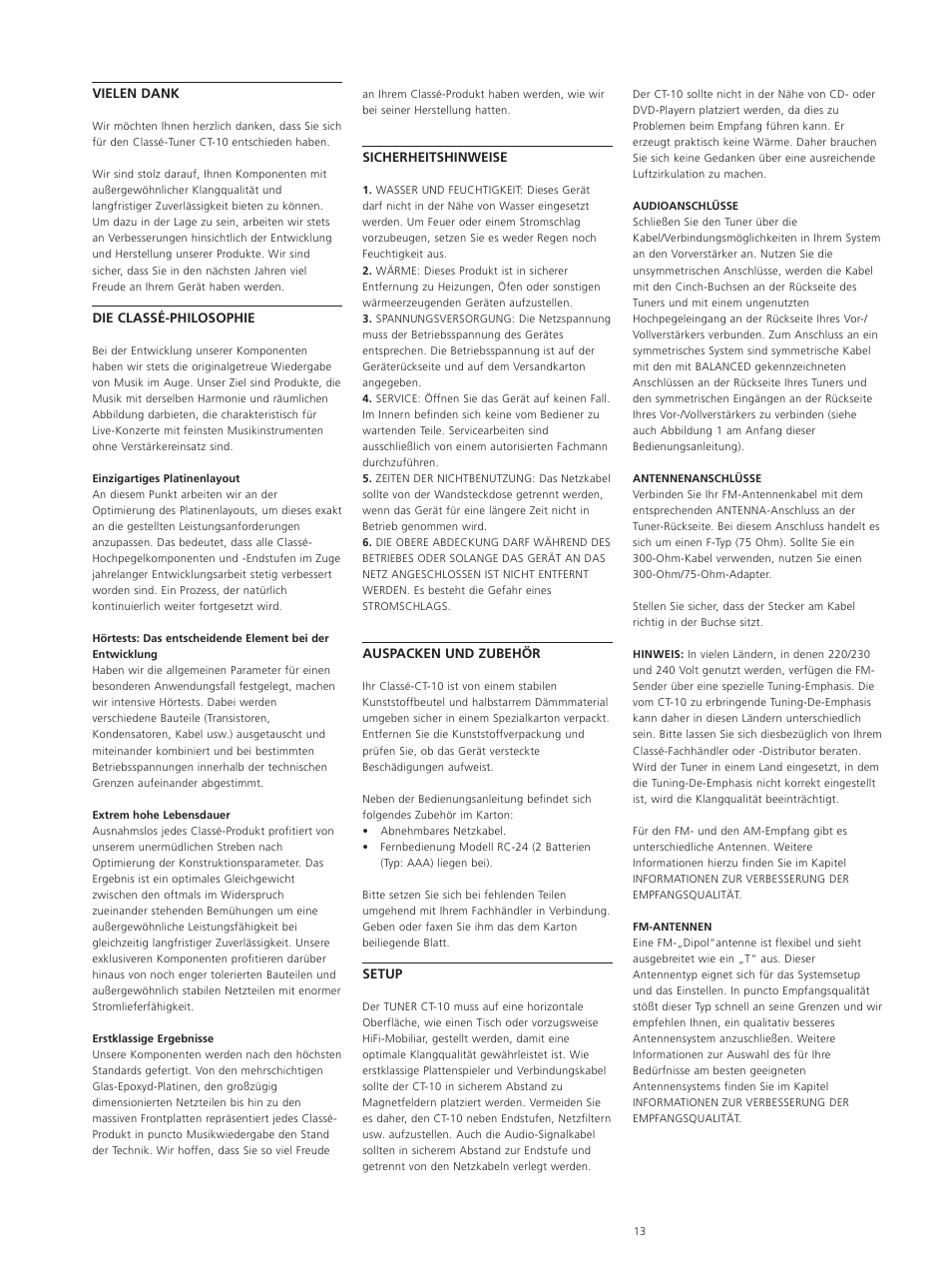 Classe Audio CT-10 User Manual | Page 15 / 39