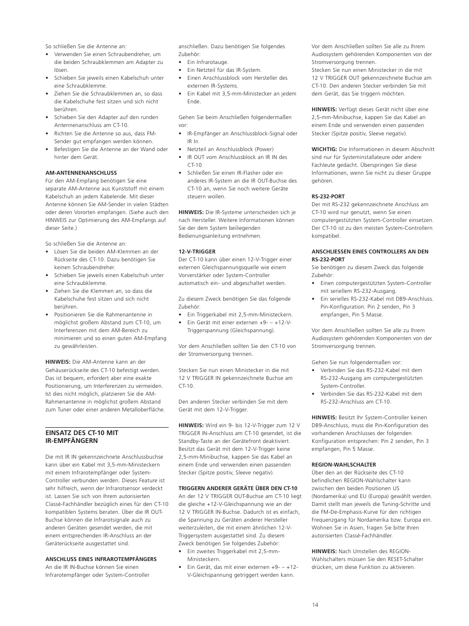 Classe Audio CT-10 User Manual | Page 16 / 39